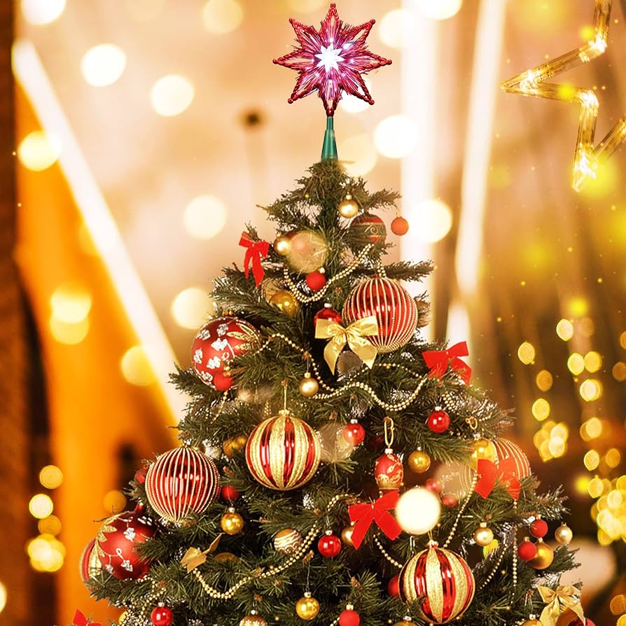 Glowing Red Star Topper with Internal Lights — Christmas Tree Topper