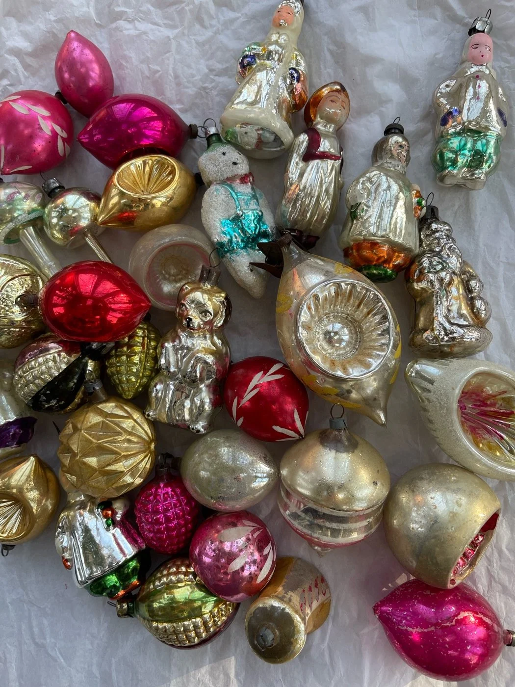 Metallic Vintage Glass Ornament Flat Lay — Vintage Christmas Ornaments