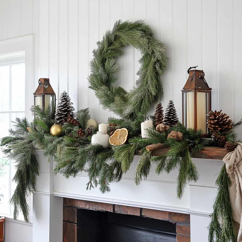 Detailed Farmhouse Garland with Pinecones and Dried Oranges Detailed Farmhouse Garland with Pinecones and Dried Oranges — Farmhouse Christmas Mantel
