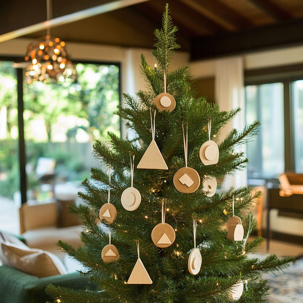 Boho Christmas Tree with Geometric Wooden Ornaments — Boho Christmas Decor