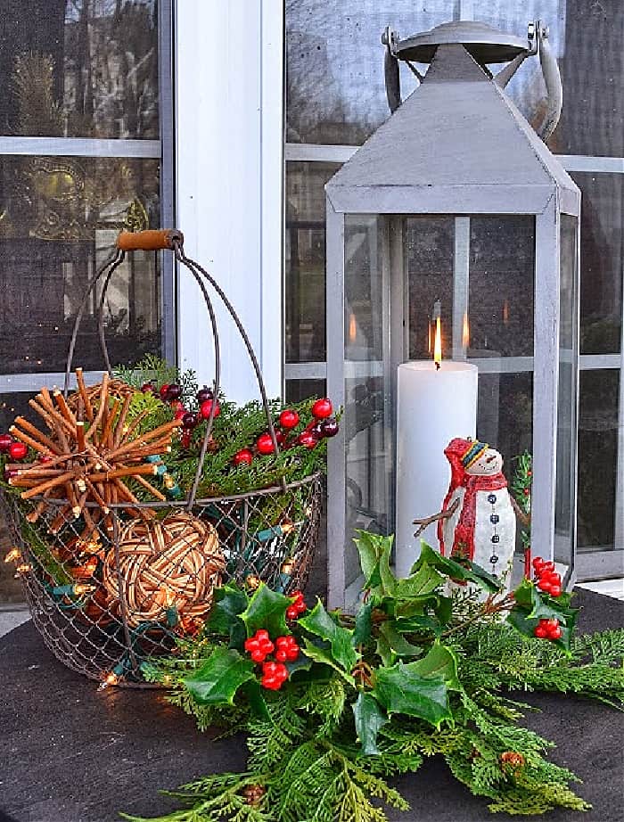 Large Silver Lantern as a Centerpiece on an Outdoor Table — Christmas Porch Lanterns