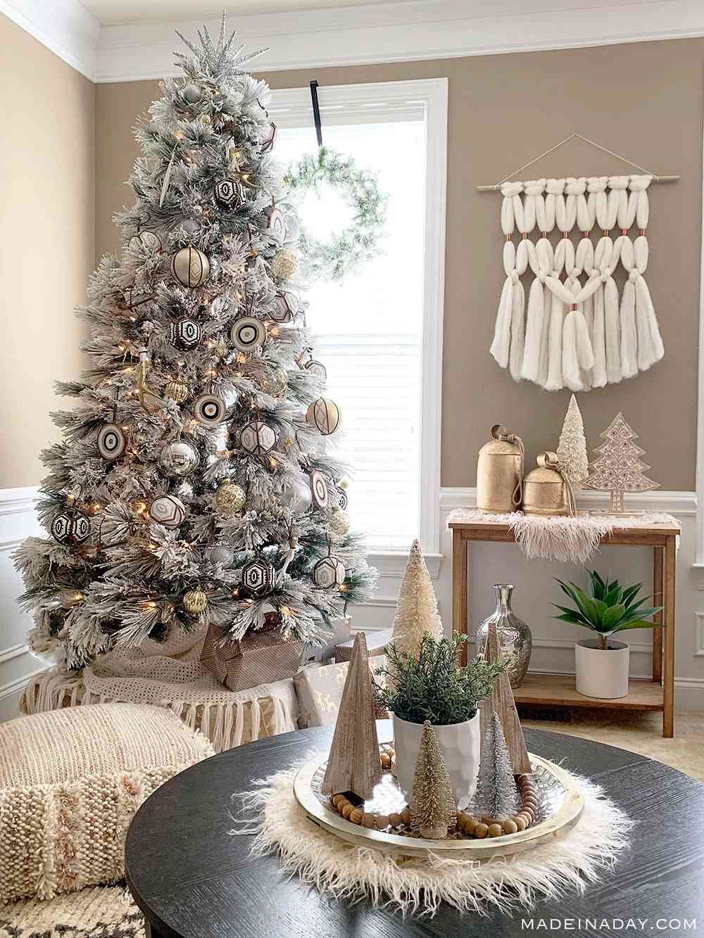 Boho Flocked Christmas Tree with Geometric Ornaments — Christmas Tree Decorating