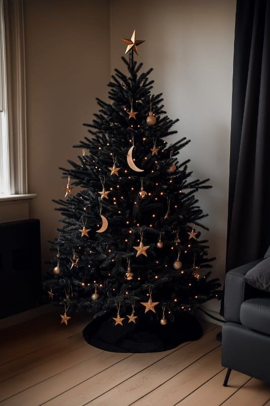 Sophisticated Black Christmas Tree with Gold Accents Sophisticated Black Christmas Tree with Gold Accents — Black and Gold Christmas Tree