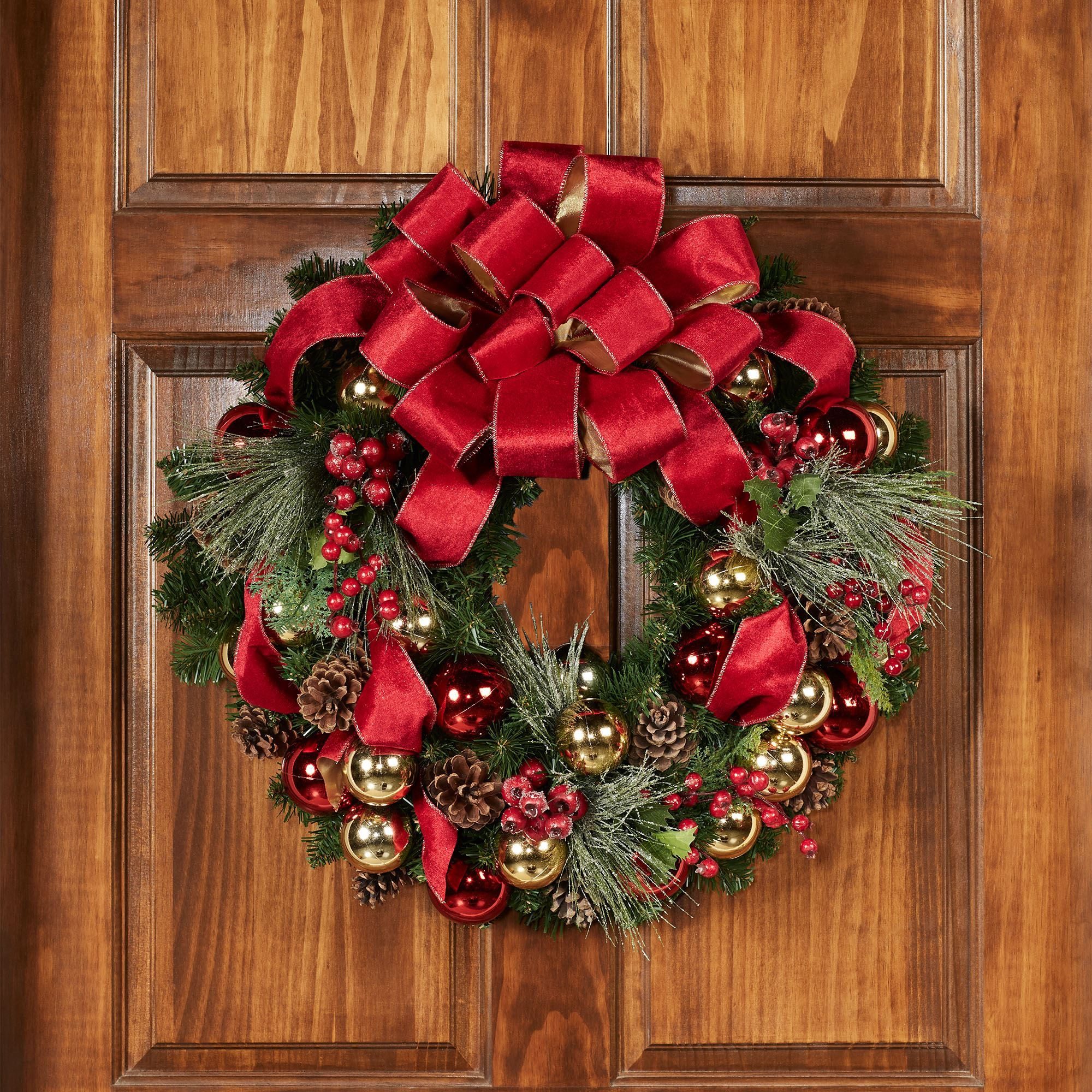 Traditional Christmas Ornament Wreath with a Luxurious Red Bow Traditional Christmas Ornament Wreath with a Luxurious Red Bow