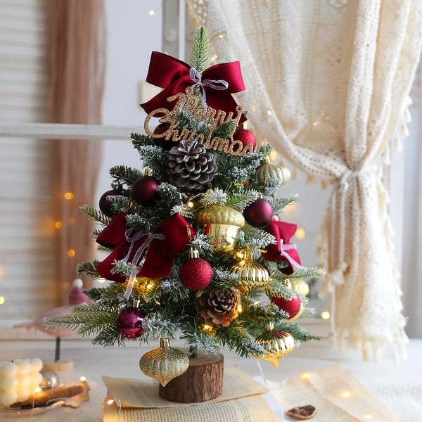 Traditional Miniature Tree with Red and Gold Ornaments — Tabletop Christmas Tree Decor