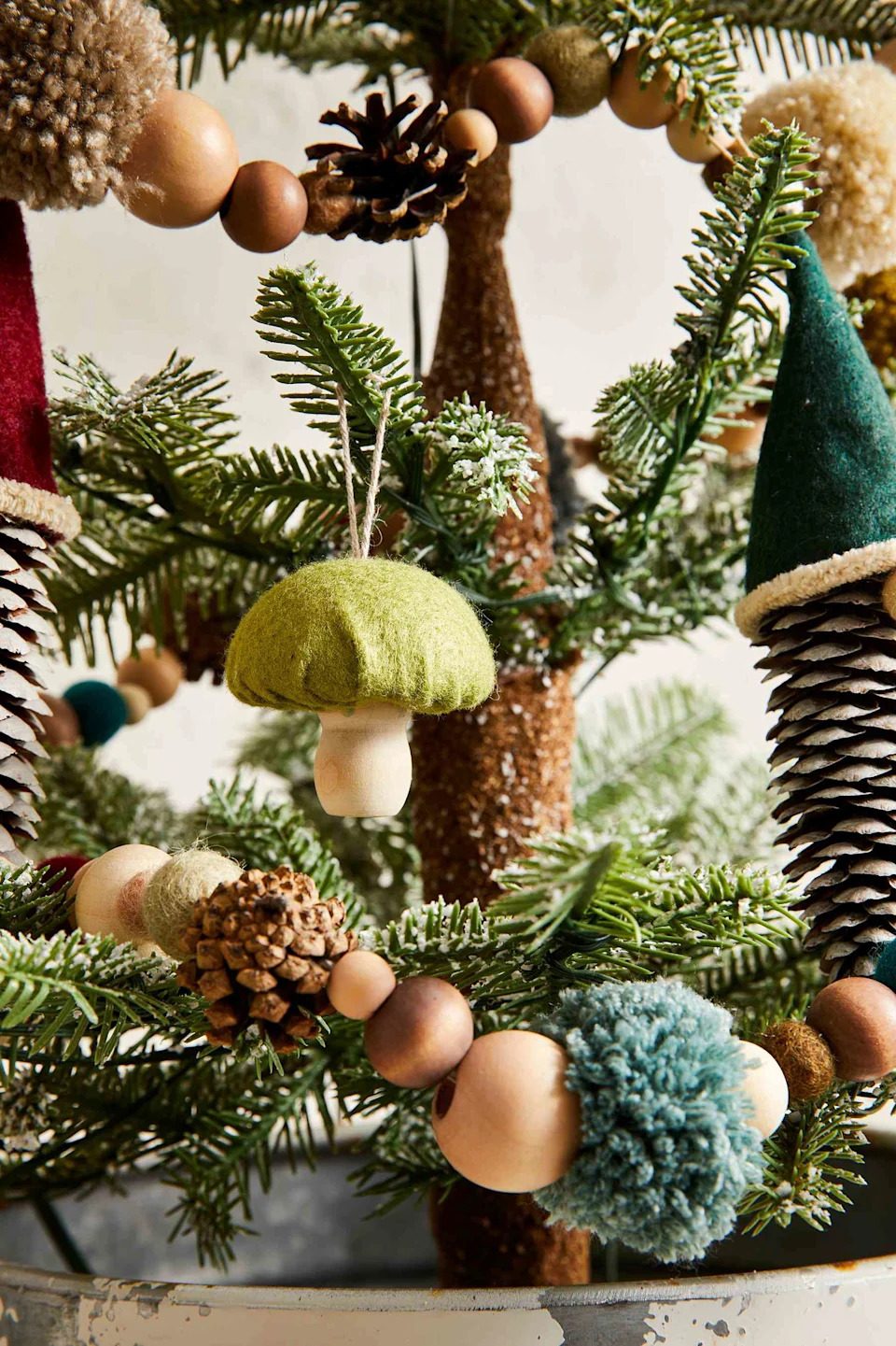Whimsical Christmas Tree Detail with Mushroom Ornament Whimsical Christmas Tree Detail with Mushroom Ornament — Aesthetic Christmas Decor
