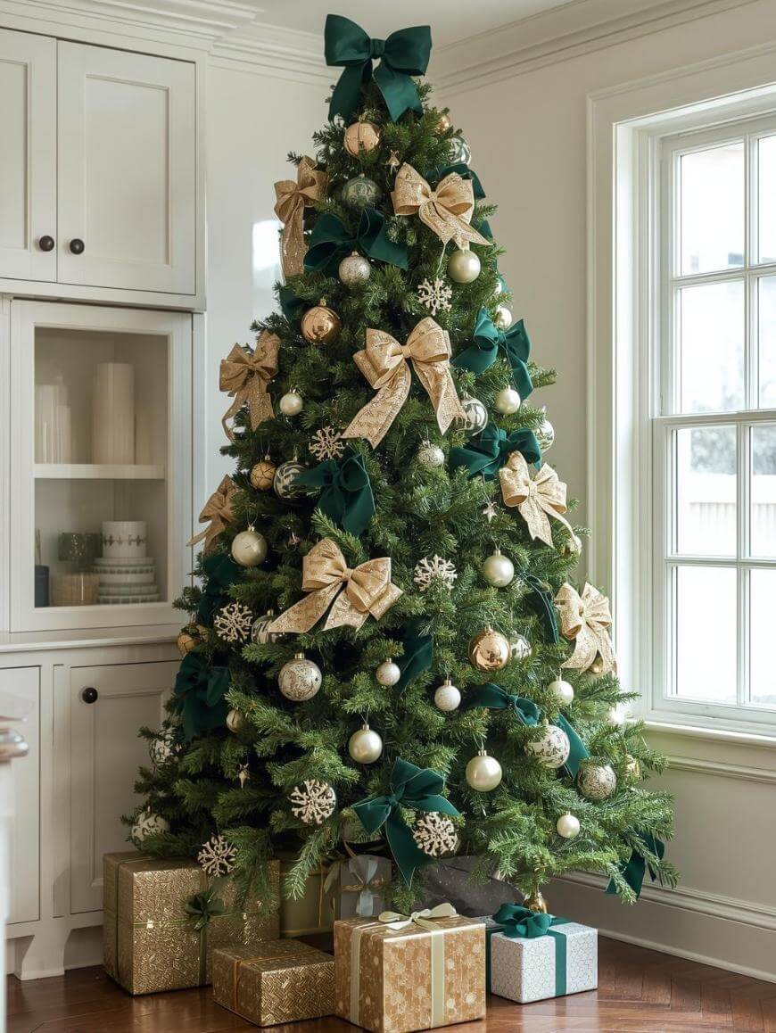 Luxurious Emerald Green Velvet Bow Christmas Tree Luxurious Emerald Green Velvet Bow Christmas Tree — Elegant Christmas Decor