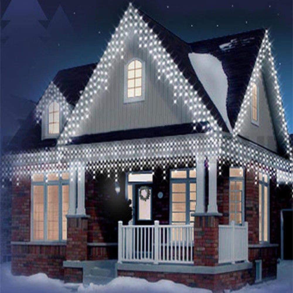 Symmetrical Icicle Lights on Porch and Roofline — Icicle Christmas Lights