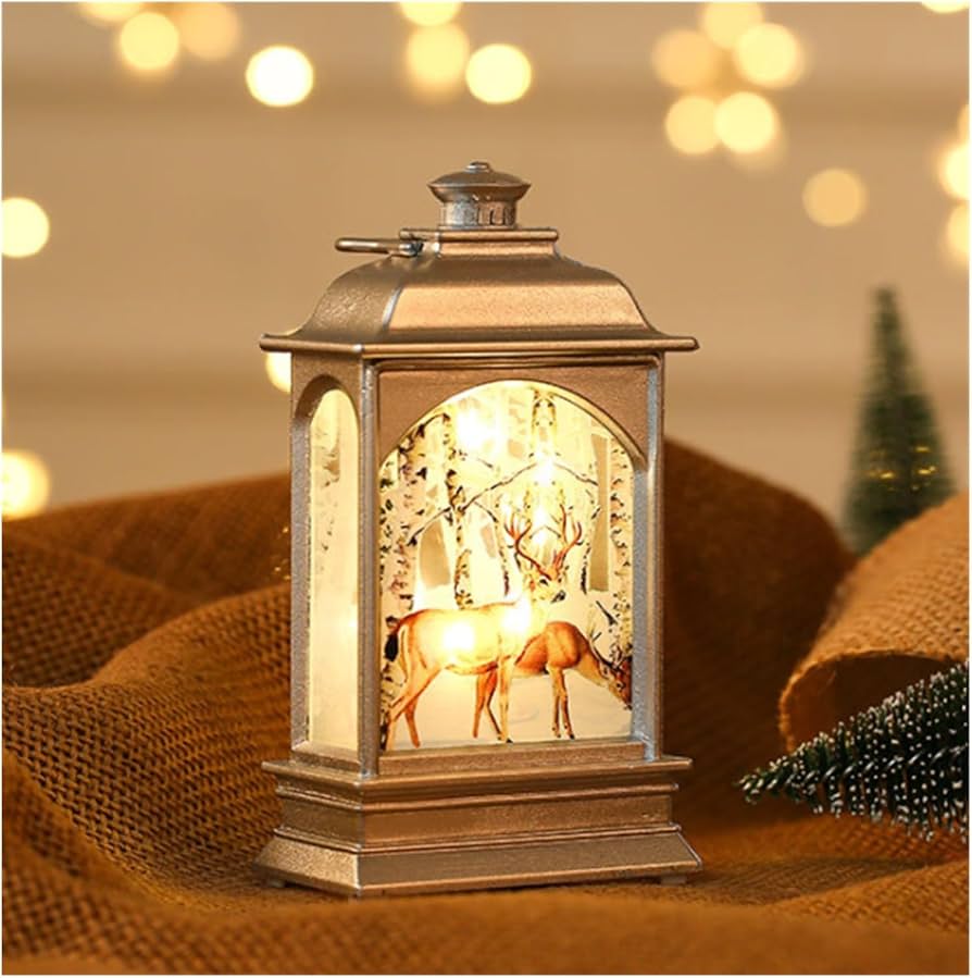 Bronze Lantern with Winter Forest Scene — Christmas Lantern Lights