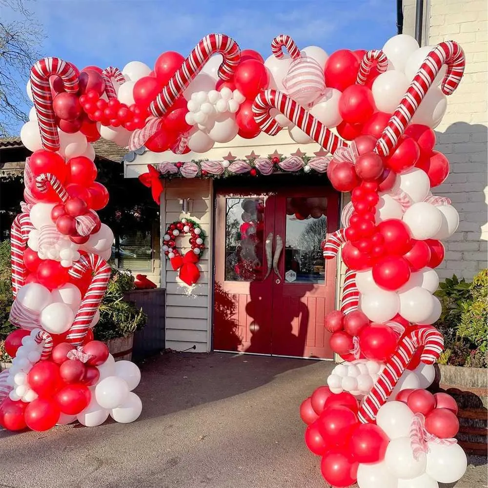 Large Outdoor Red and White Balloon Arch with Candy Canes — Christmas Balloon Garland
