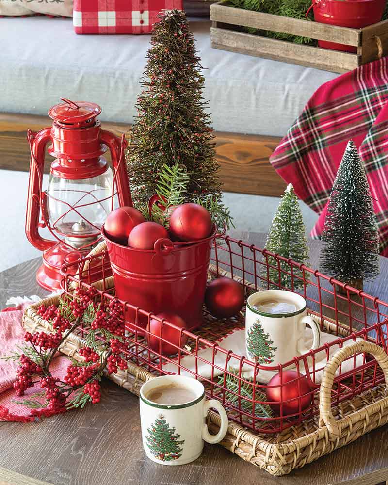 Farmhouse Christmas Vignette in a Red Bucket Farmhouse Christmas Vignette in a Red Bucket — Christmas Coffee Table Decor