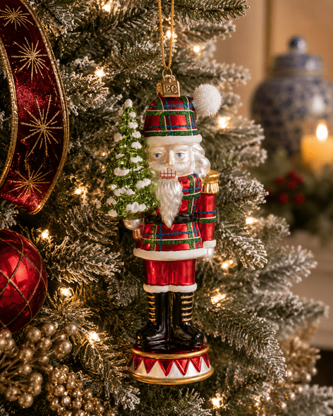 Tartan Nutcracker Ornament on a Christmas Tree — Nutcracker Christmas Decor