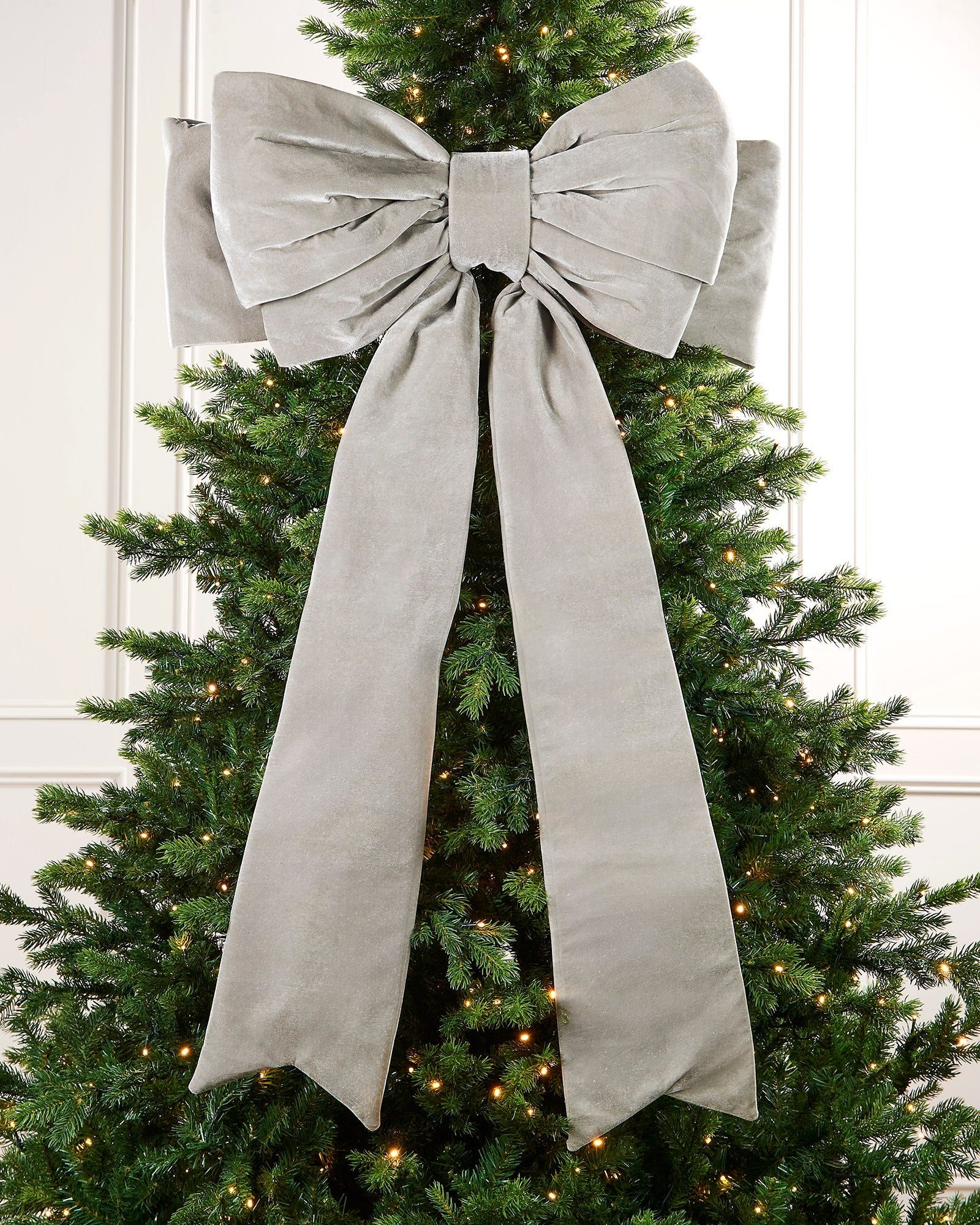 Sophisticated Silver Velvet Bow Tree Topper — Bow Christmas Tree Topper