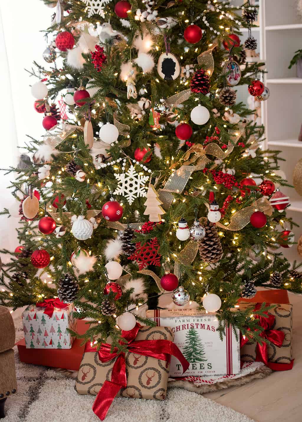 Traditional Christmas Tree with Wooden Ornaments Traditional Christmas Tree with Wooden Ornaments — Christmas Tree Color Schemes
