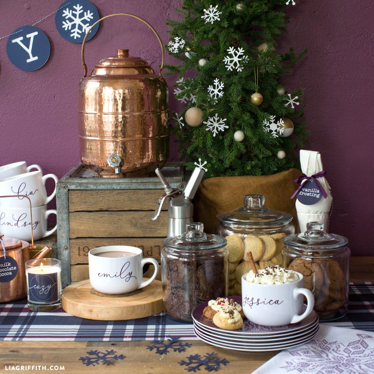 Rustic Hot Cocoa Bar with Copper Dispenser and Wooden Crates Rustic Hot Cocoa Bar with Copper Dispenser and Wooden Crates — Christmas Hot Cocoa Bar