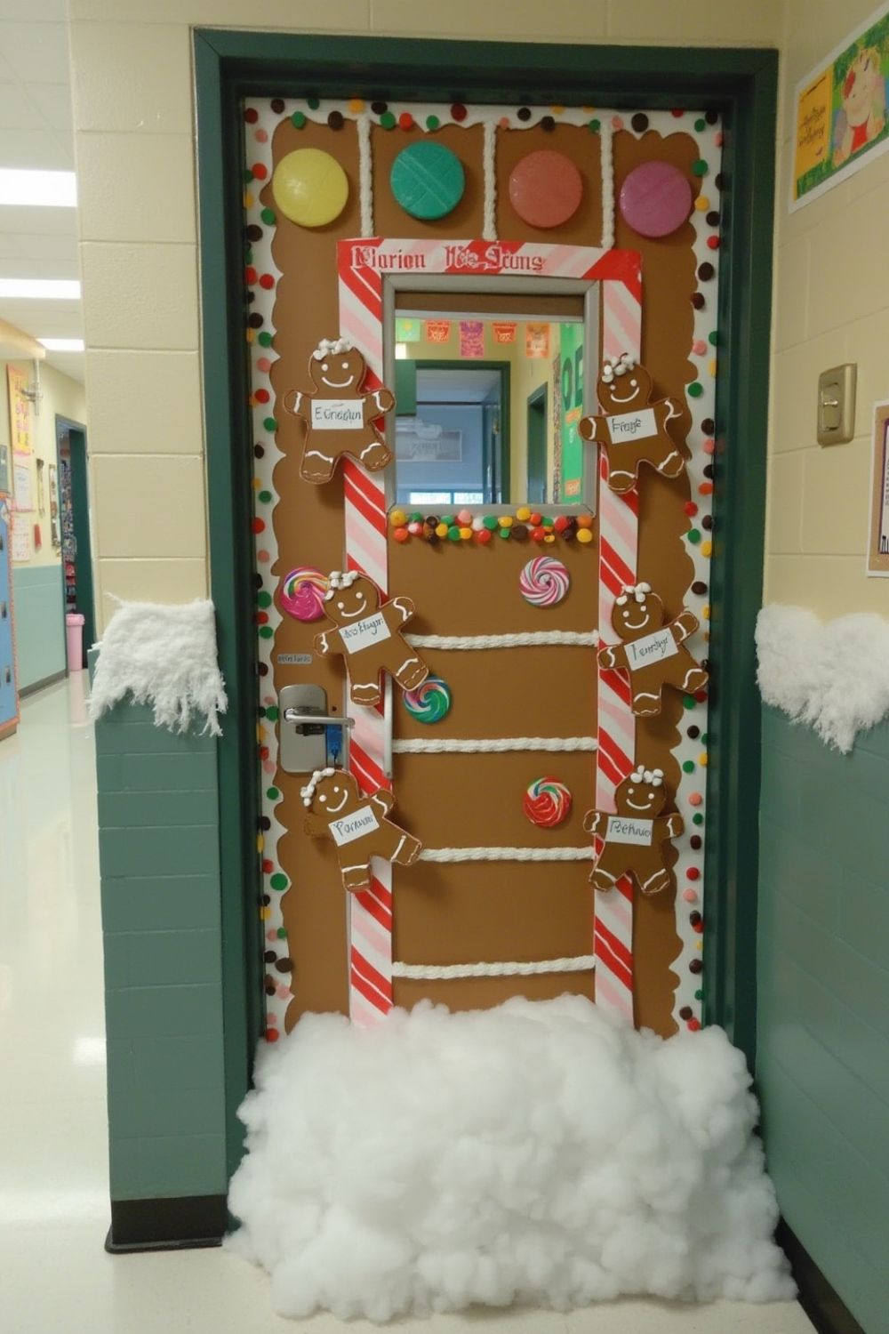 Charming Gingerbread House Door Facade — Christmas Classroom Decor