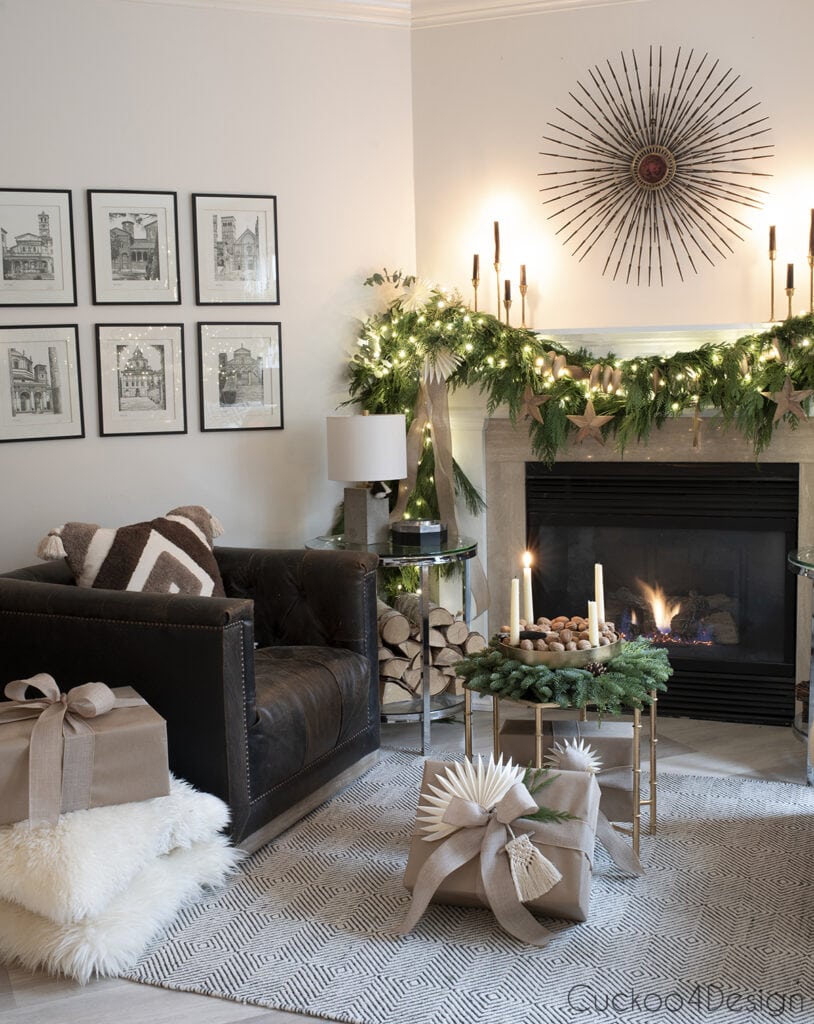 Festive Fireplace Garland with Integrated Fairy Lights — Christmas Fairy Lights Living Room