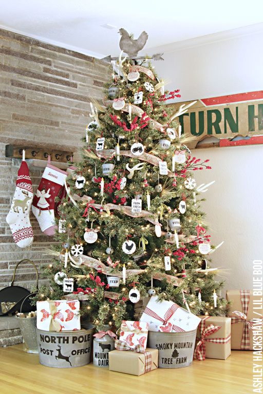 Rustic Farm Ornaments and Galvanized Gift Containers — Farmhouse Christmas Tree
