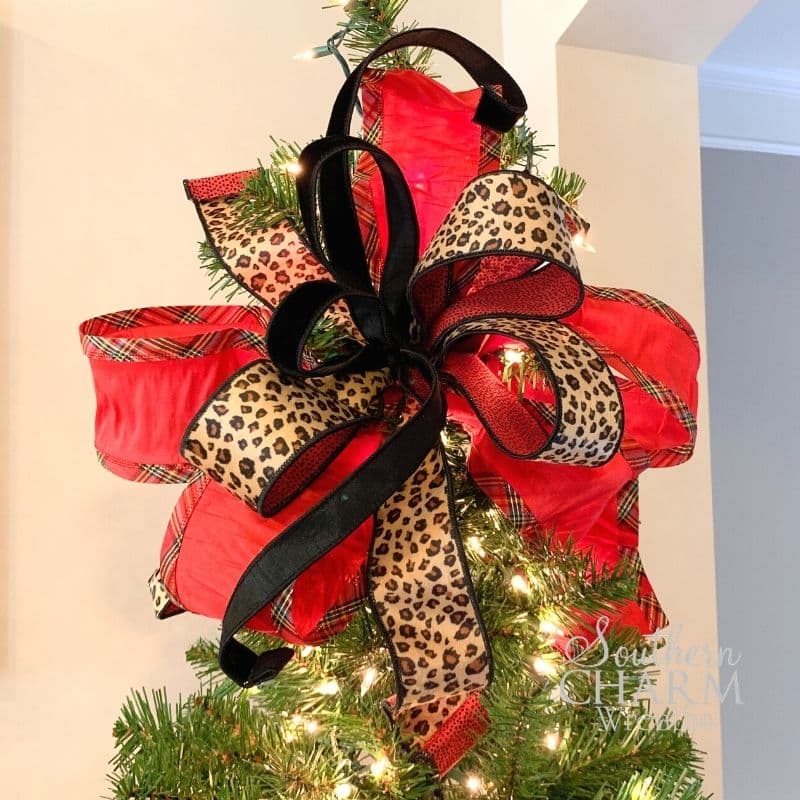 Maximalist Layered Red and Black Velvet Bow — Bow Christmas Tree Topper