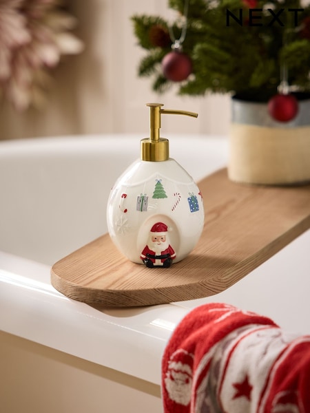 Santa Claus Ceramic Soap Dispenser by Bathtub — Christmas Bathroom Decor