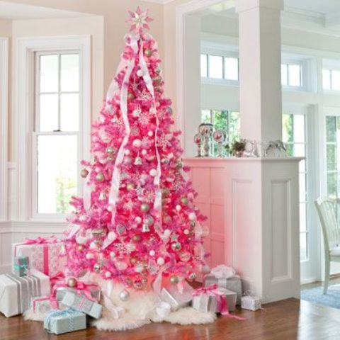 Vibrant Hot Pink Christmas Tree Creates a Cheerful Holiday Display Vibrant Hot Pink Christmas Tree Creates a Cheerful Holiday Display — Pink Christmas Decor
