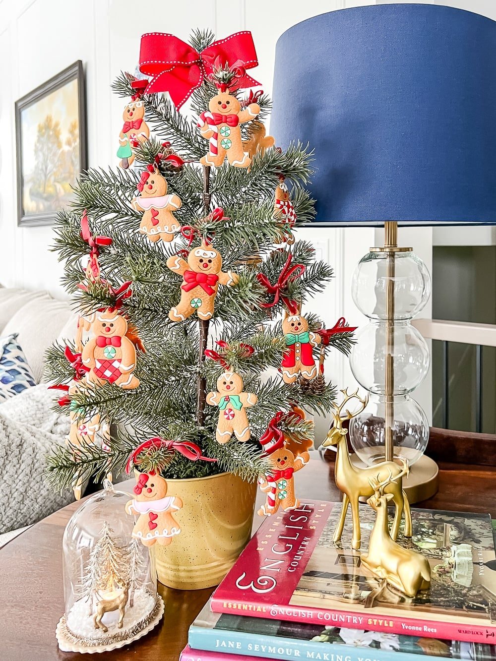 Small Tree with Gingerbread Ornaments on a Yellow Pot — Small Christmas Tree Decor