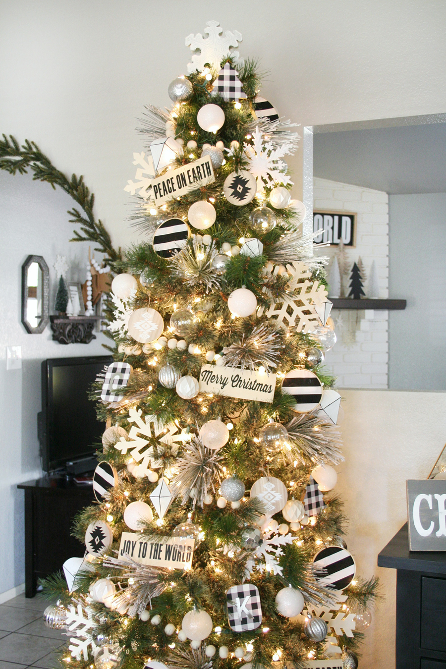 Modern Farmhouse Christmas Tree with Black and White Ornaments Modern Farmhouse Christmas Tree with Black and White Ornaments — White Christmas Decor