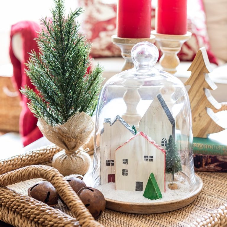 Miniature Christmas Village Under Glass Cloche — DIY Christmas Decor