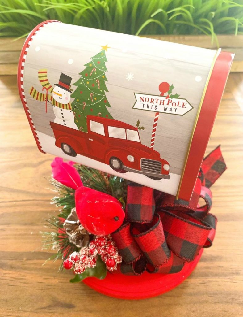 Whimsical Christmas Mailbox Decor with Snowman and Red Truck — Dollar Tree Christmas Decor