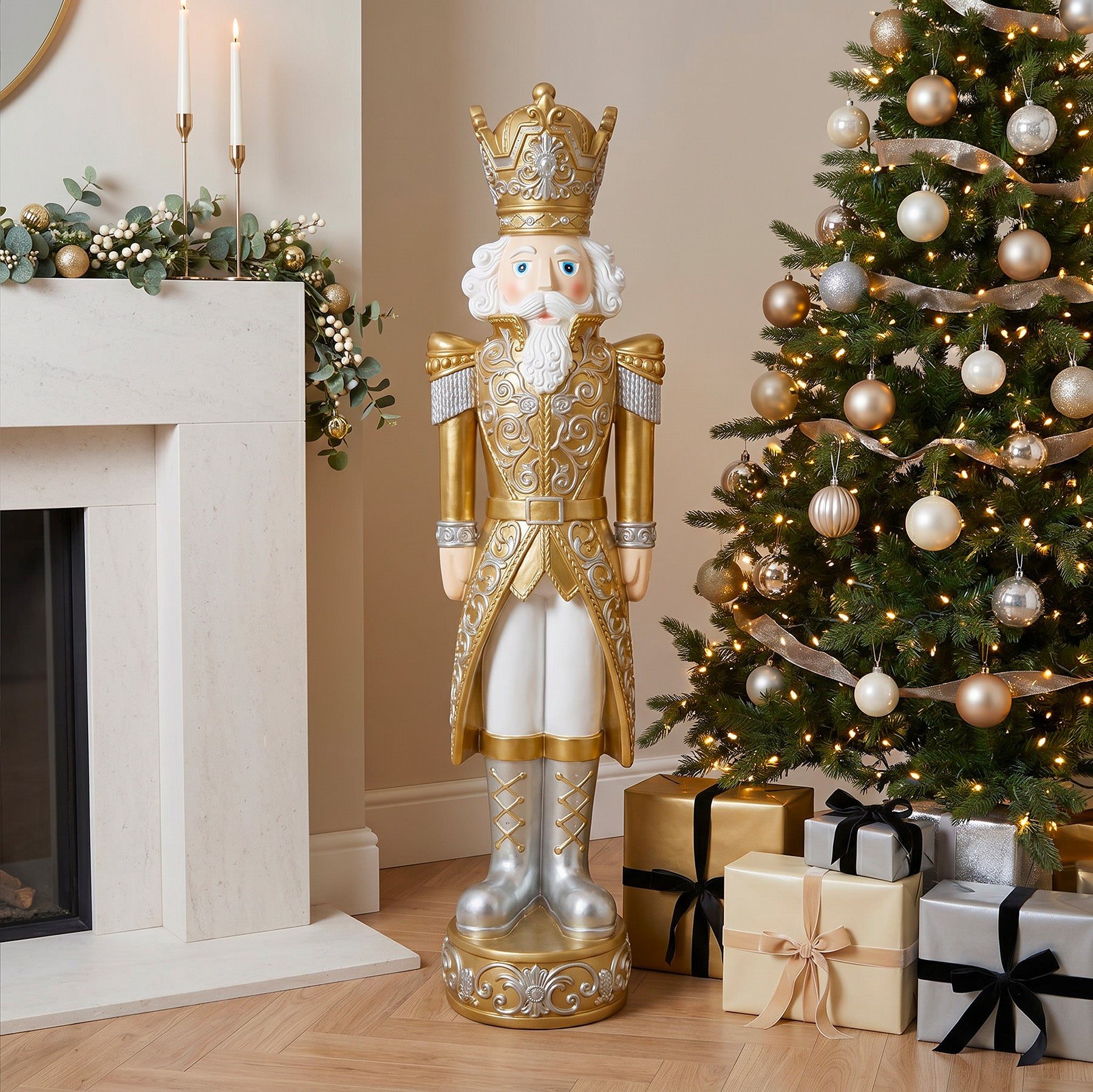 Metallic Gold and Silver Nutcracker with Integrated LED Lights Metallic Gold and Silver Nutcracker with Integrated LED Lights — Nutcracker Christmas Tree