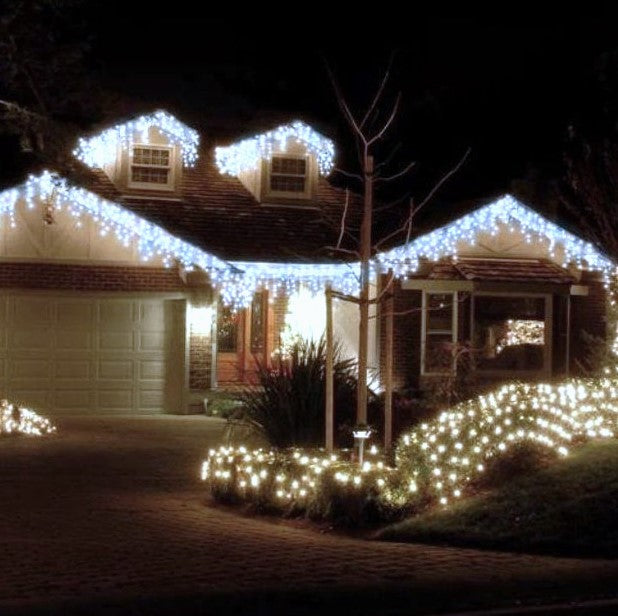 Traditional Brick House with Roofline Icicle Lights — Icicle Christmas Lights
