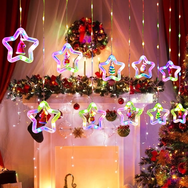 Colorful Star Lights and Curtain Lights Create a Bright Festive Display — Christmas Lights Indoor