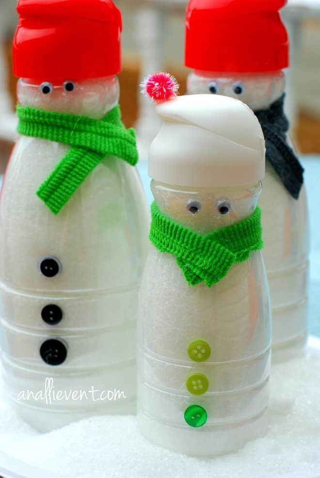 Recycled Plastic Bottle Snowman Crafts — Christmas Crafts for Kids