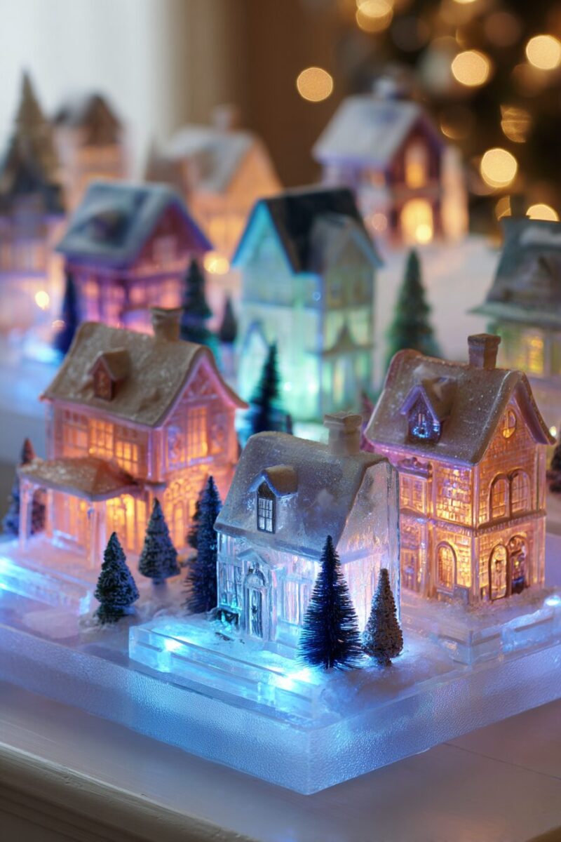 Illuminated Acrylic Houses for a Whimsical Village Scene — Christmas Village Display