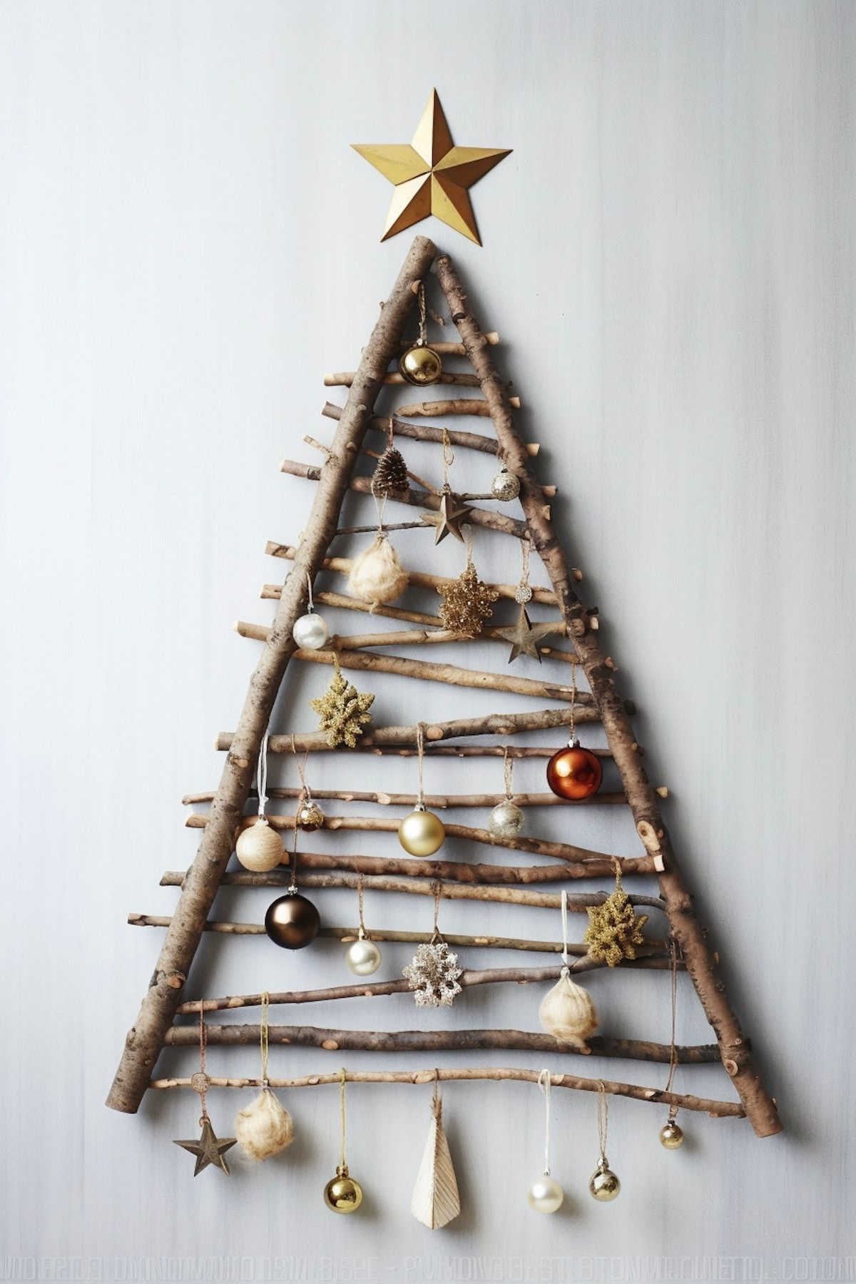Densely Decorated Branch Wall Christmas Tree Densely Decorated Branch Wall Christmas Tree