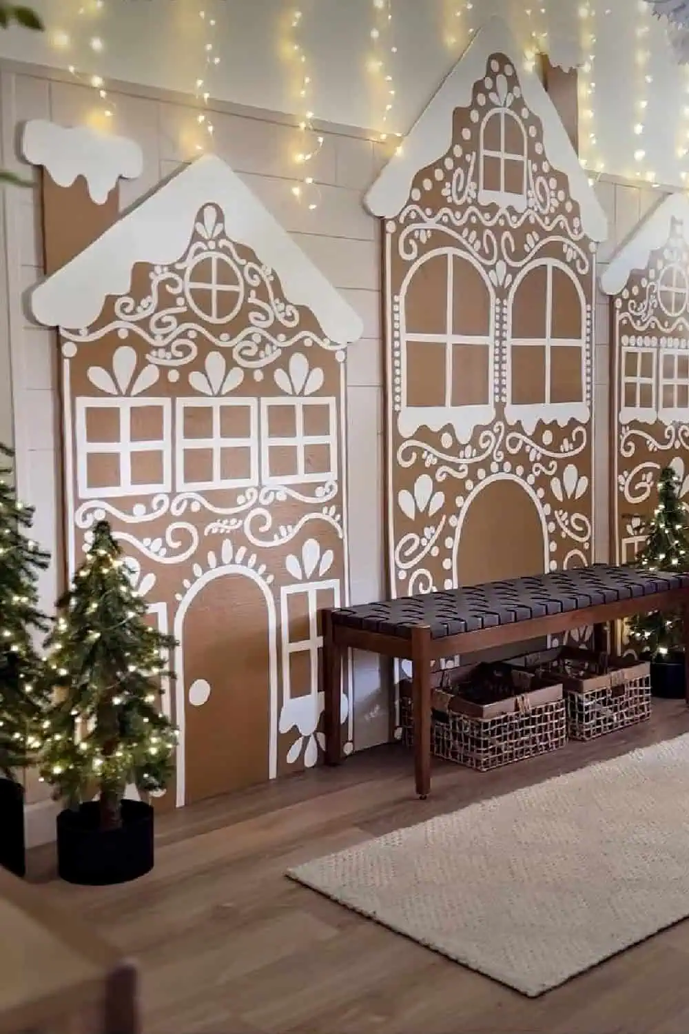 Whimsical Living Room with Oversized Gingerbread House Cutouts — Gingerbread Christmas Decor