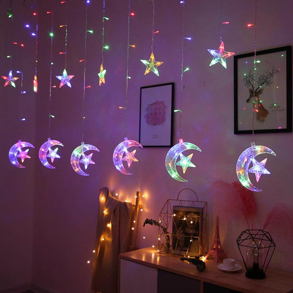 Moon and Star Shaped Fairy Lights on a Decorative Wall Moon and Star Shaped Fairy Lights on a Decorative Wall — Christmas Fairy Lights Wall