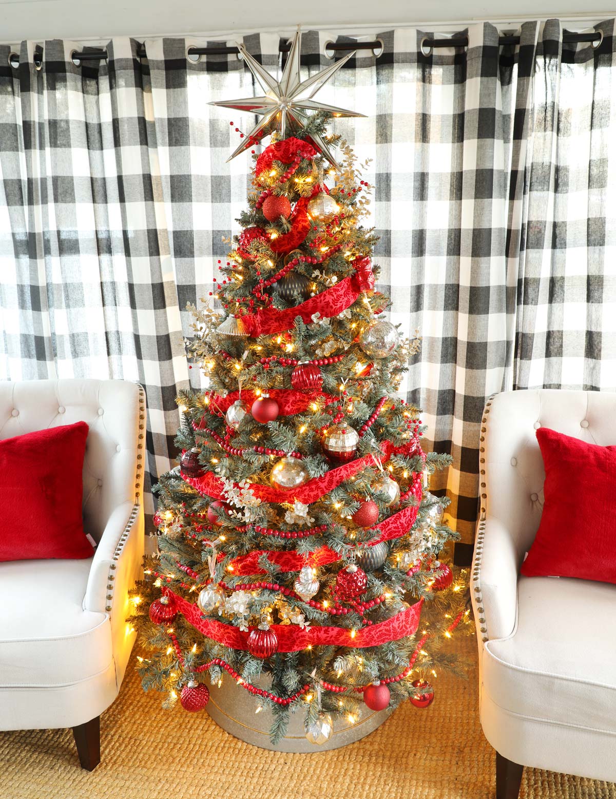 Vibrant Red Ribbon in a Farmhouse Setting Vibrant Red Ribbon in a Farmhouse Setting — Christmas Tree Ribbon