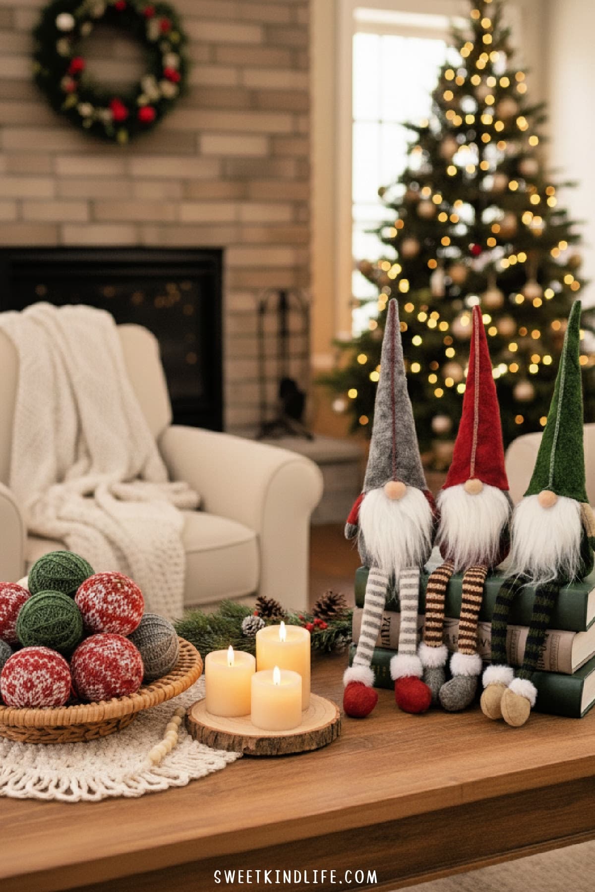 Farmhouse Christmas Vignette with Festive Gnomes Farmhouse Christmas Vignette with Festive Gnomes — Christmas Coffee Table Decor