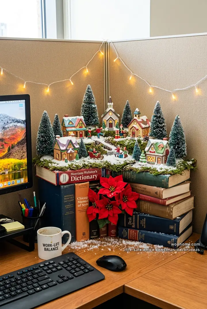 Charming Christmas Village Scene on Books Charming Christmas Village Scene on Books — Christmas Office Decor Ideas