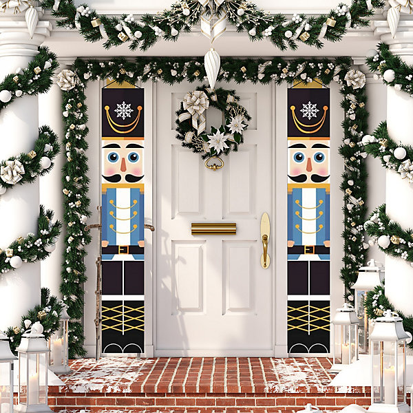 Traditional Porch with Nutcracker Banners — Nutcracker Christmas Decor