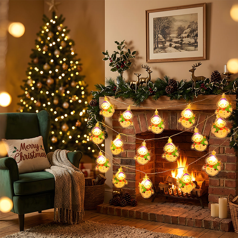 Cute Snowman String Lights Add Whimsy to a Cozy Living Room — Christmas Lights Indoor