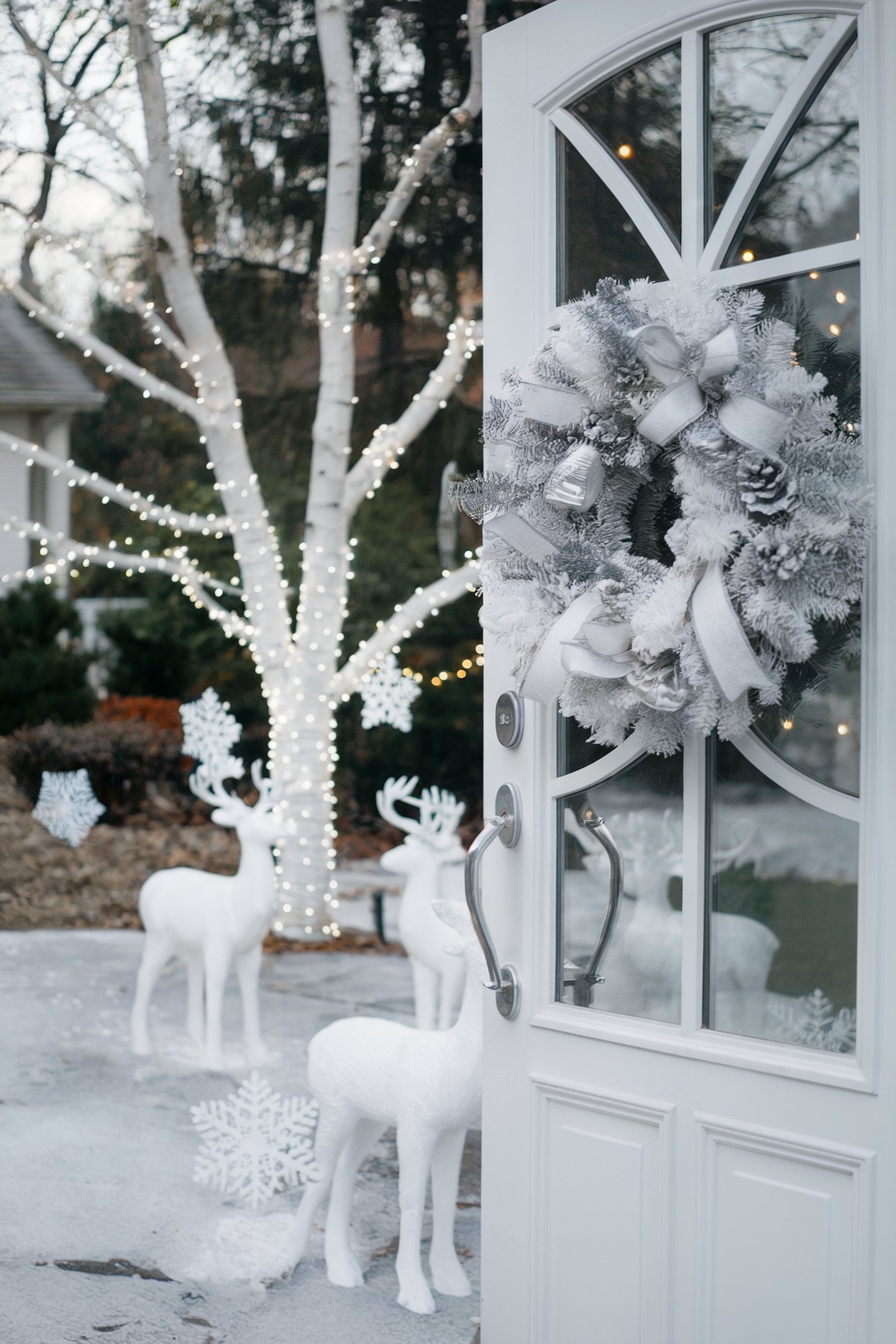 Whimsical Garden Display with Light-Up Reindeer and Snowflake Figures — Simple Christmas Outdoor Decor