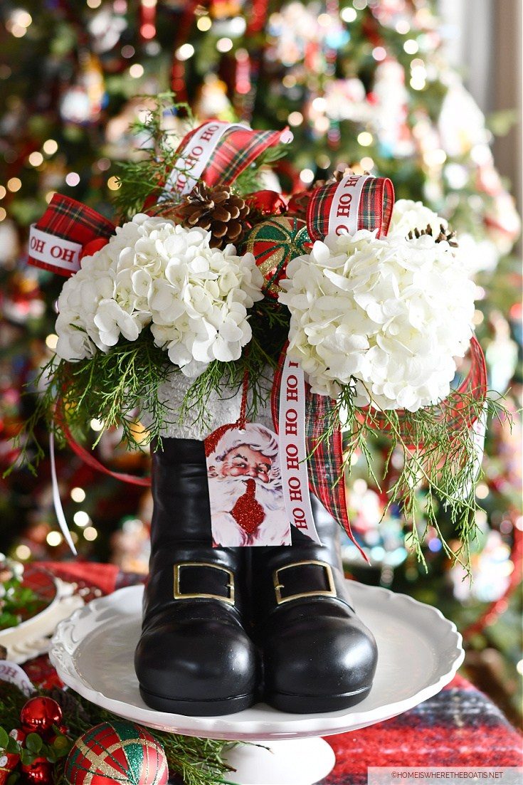 Whimsical Santa Boots as a Festive Vase — Christmas Centerpiece