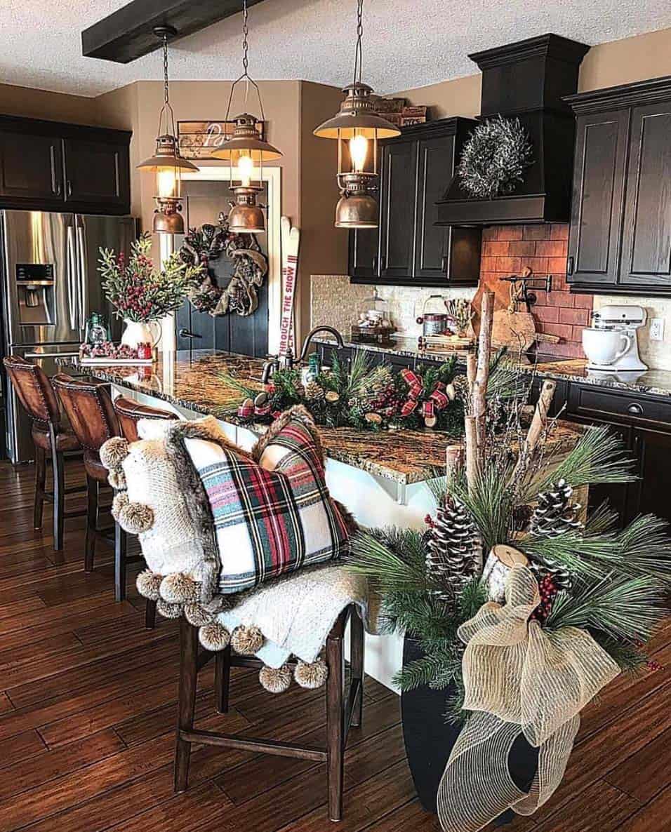 Spacious Farmhouse Kitchen Island Decked for Christmas — Farmhouse Christmas Kitchen