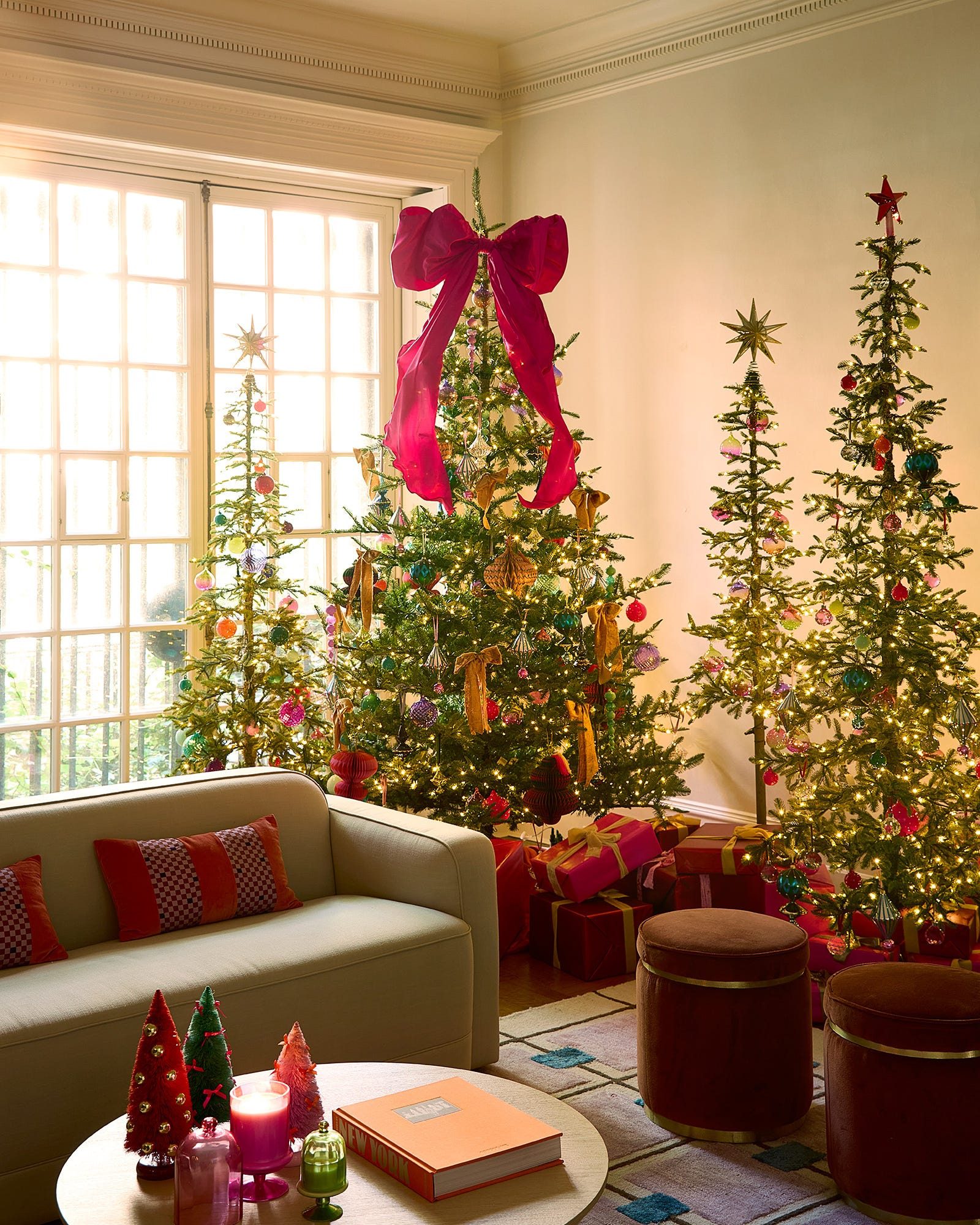 Eclectic Living Room with Three Decorated Christmas Trees — Christmas Tree Decorating