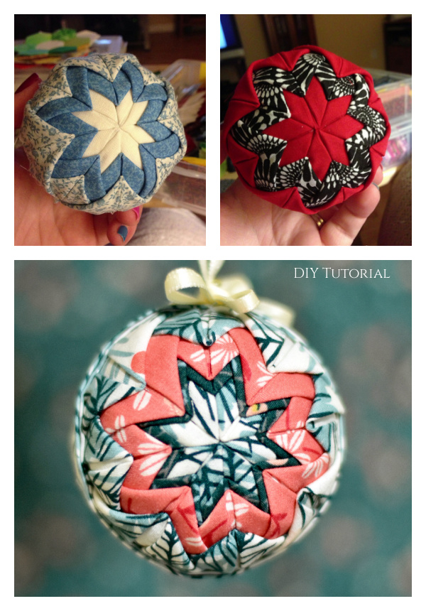 Folk Art Quilted Ornaments with Folded Fabric Folk Art Quilted Ornaments with Folded Fabric — DIY Christmas Ornaments