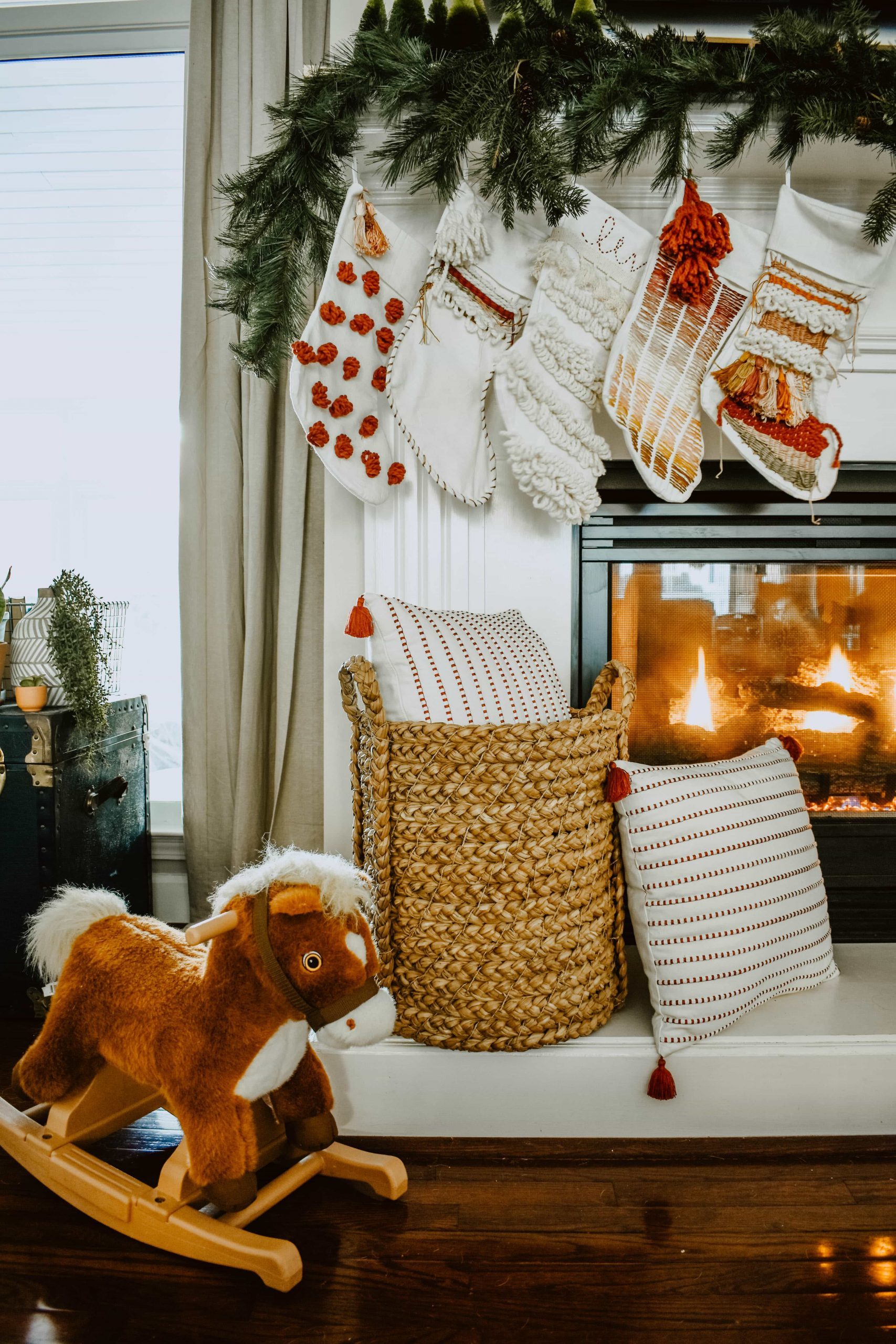 Embroidered Boho Christmas Stockings with Tassels and Knit Textures — Boho Christmas Decor