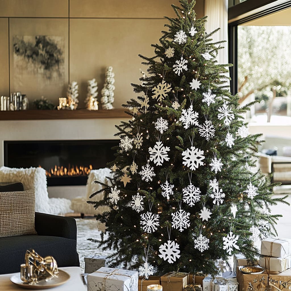 Romantic Winter Wonderland with Floral Ornaments — Elegant Christmas Tree