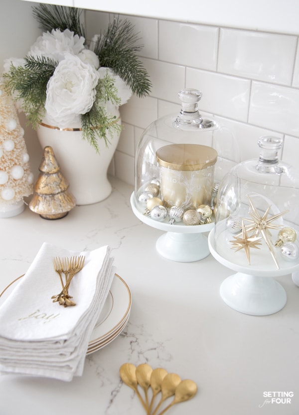 Modern Elegant Countertop Display Under Glass Cloches Modern Elegant Countertop Display Under Glass Cloches — Christmas Kitchen Decor